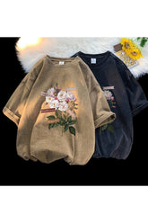 T-shirt gothique en coton à fleurs